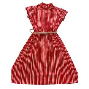 VTG 70s Jerell Red White Striped Polyester Short Sleeve Dress size S/M